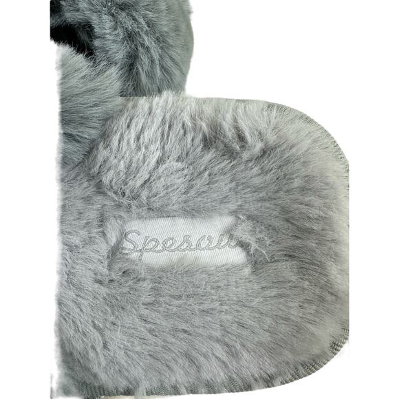 Spesoul Gray Fuzzy Soft Slide-On Crisscross Open Toe Slippers Size L - Picture 4 of 5